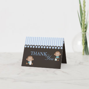 Tarjeta de agradecimiento con diseño de mono azul