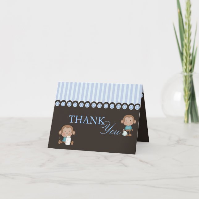 Tarjeta de agradecimiento con diseño de mono azul  (Anverso)