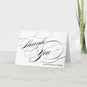 Tarjeta de agradecimiento con elegante letra de ca
