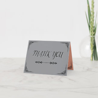 Tarjeta de agradecimiento con elegante letra gris