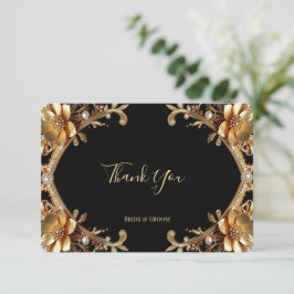 Tarjeta de agradecimiento con elegante marco de or