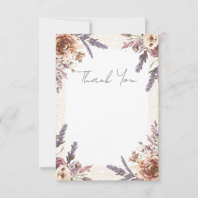 Tarjeta de agradecimiento con encaje antiguo y bot (Anverso)