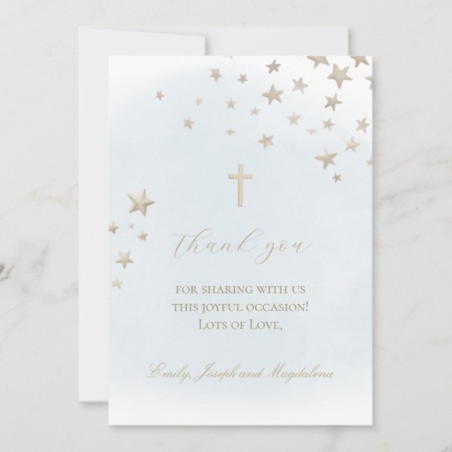 tarjeta de agradecimiento con estrellas beige en n (Anverso)