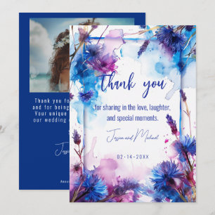 Tarjeta De Agradecimiento 💍 con flores de foto y flores de lavanda
