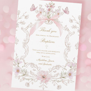tarjeta de agradecimiento con flores de lazo rosa 