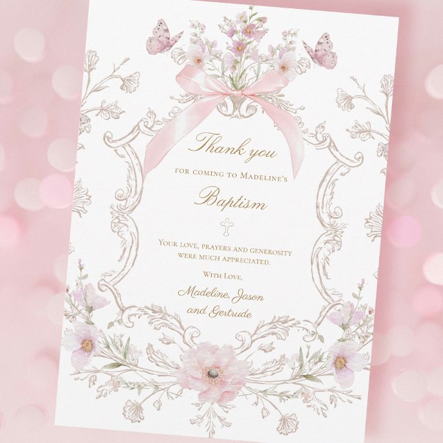tarjeta de agradecimiento con flores de lazo rosa  (Subido por el creador)