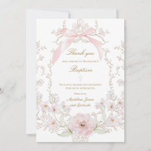 tarjeta de agradecimiento con flores de lazo rosa