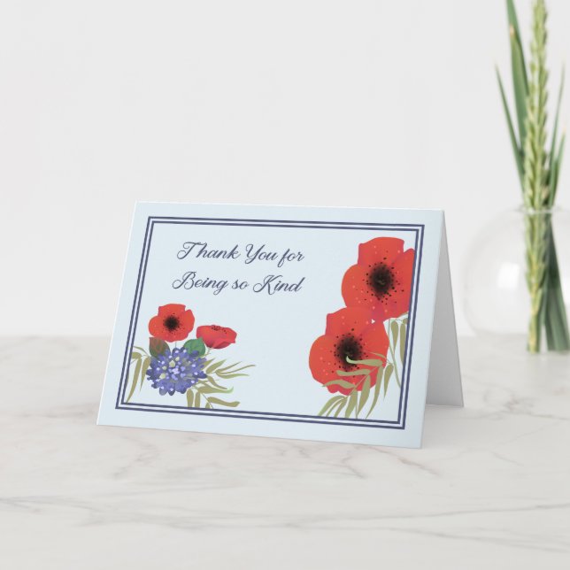 Tarjeta de agradecimiento con flores rojas (Anverso)