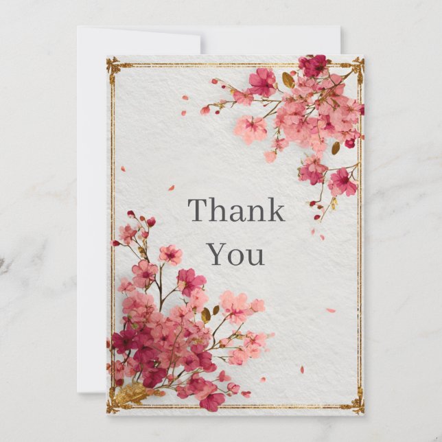 Tarjeta de agradecimiento con flores rosadas y tex (Anverso)