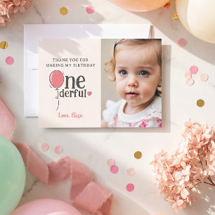Tarjeta de agradecimiento con foto adorable de One