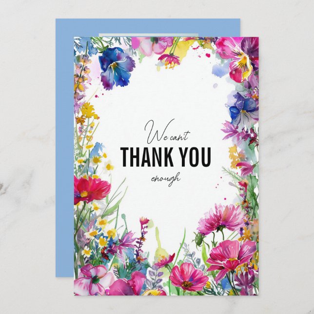 Tarjeta De Agradecimiento Con foto azul Gracias Meadow Blooms Collection (Anverso / Reverso)