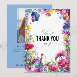 Tarjeta De Agradecimiento Con foto azul Gracias Meadow Blooms Collection