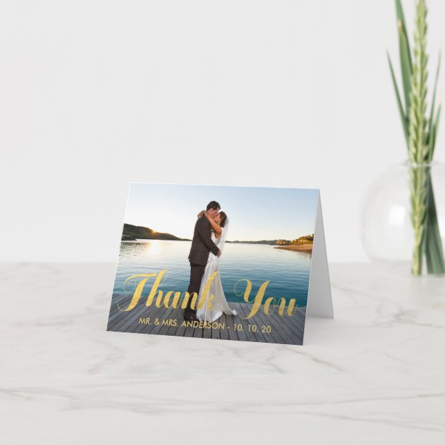 TARJETA DE AGRADECIMIENTO CON FOTO DE BODAS CON OR (Anverso)