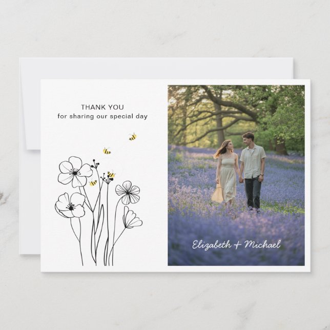 Tarjeta de agradecimiento con foto de flores silve (Anverso)