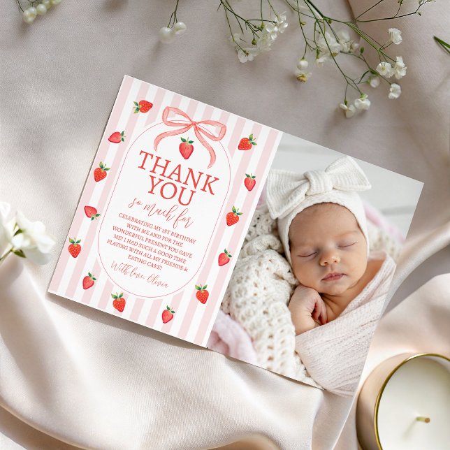 Tarjeta de agradecimiento con foto de fresa (Subido por el creador)