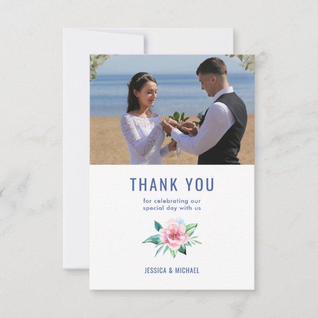 Tarjeta de agradecimiento con foto de ramo floral  (Anverso)