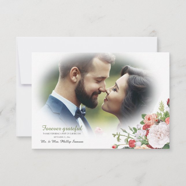 Tarjeta de agradecimiento con foto floral de jardí (Anverso)