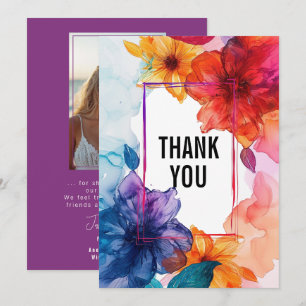 Tarjeta De Agradecimiento Con foto púrpura Anemone Dreamscape Boda