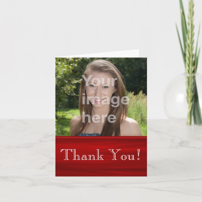 Tarjeta de agradecimiento con foto rojo rubí (Anverso)