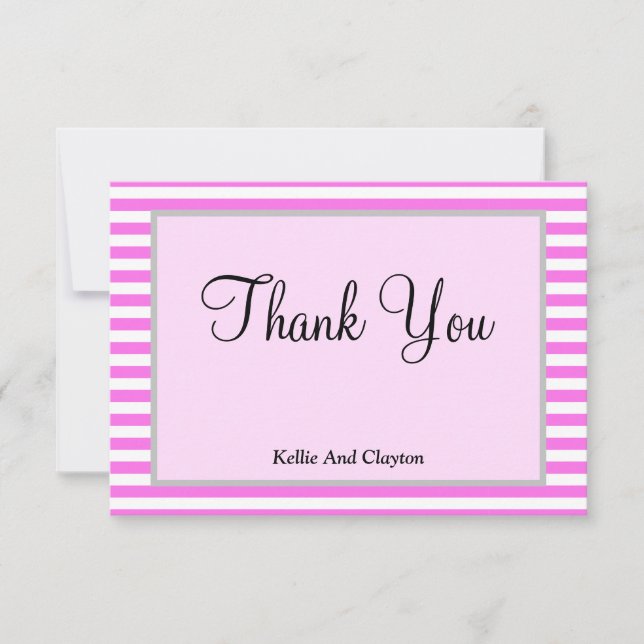 Tarjeta de agradecimiento con franjas rosadas/blan (Anverso)