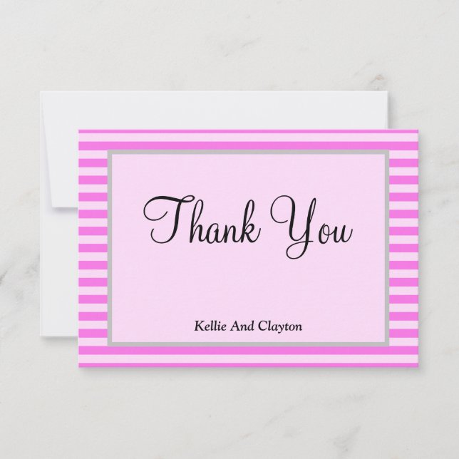 Tarjeta de agradecimiento con franjas rosas enmarc (Anverso)