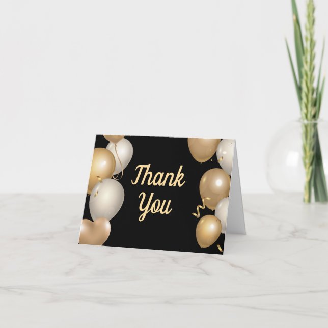 Tarjeta de agradecimiento con globos y confeti neg (Anverso)