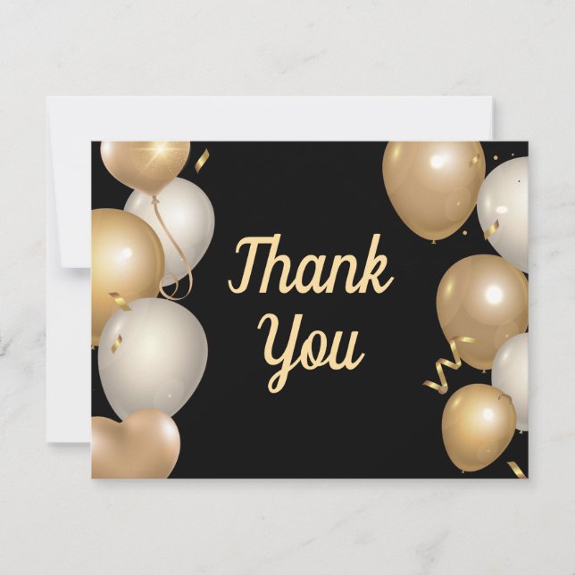 Tarjeta de agradecimiento con globos y confeti neg (Anverso)