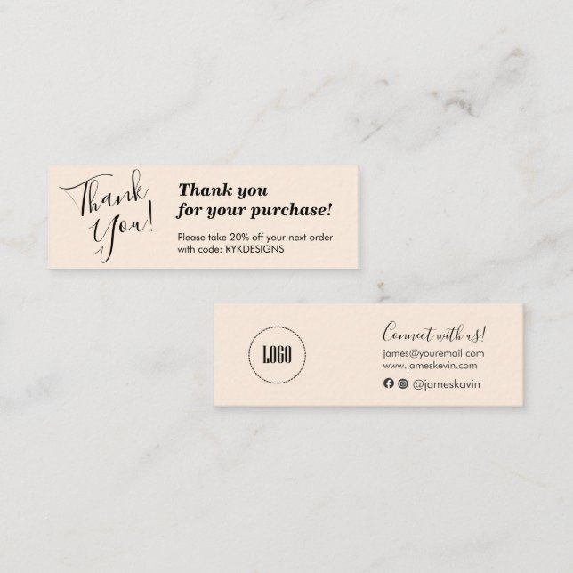 tarjeta de agradecimiento con guión de escritura a (Anverso / Reverso)