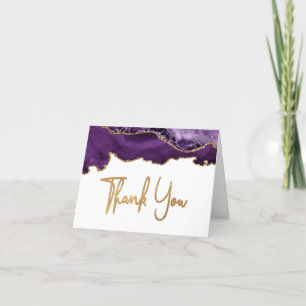 Tarjeta de agradecimiento con guión dorado y ágata