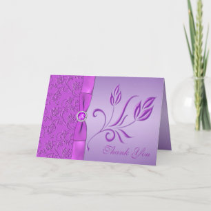 Tarjeta de agradecimiento con joyas lavanda y púrp