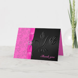 Tarjeta de agradecimiento con joyas negras y rosa