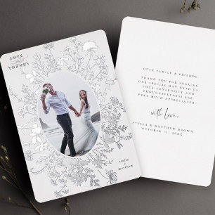 Tarjeta de agradecimiento con lámina de plata flor