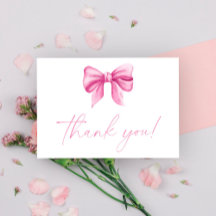 Tarjeta de agradecimiento con lazo rosa