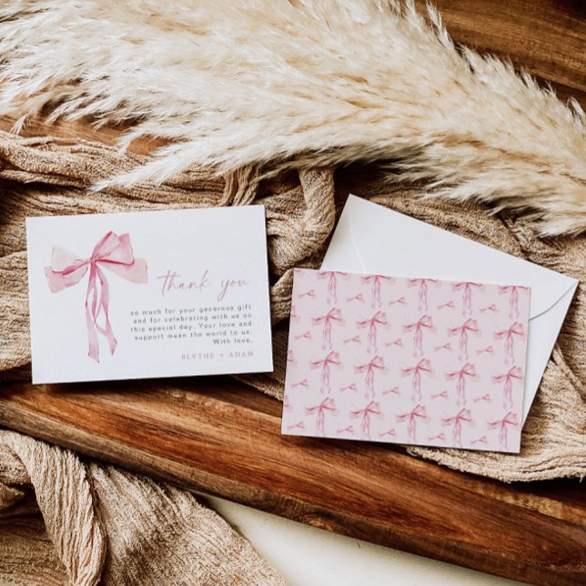 Tarjeta de agradecimiento con lazo rosa, cinta de  (Subido por el creador)