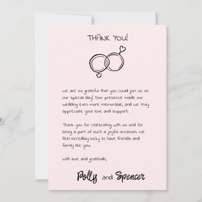 Tarjeta de agradecimiento con letra de pastel rosa (Anverso)