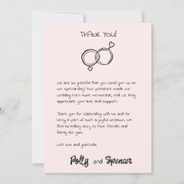 Tarjeta de agradecimiento con letra de pastel rosa