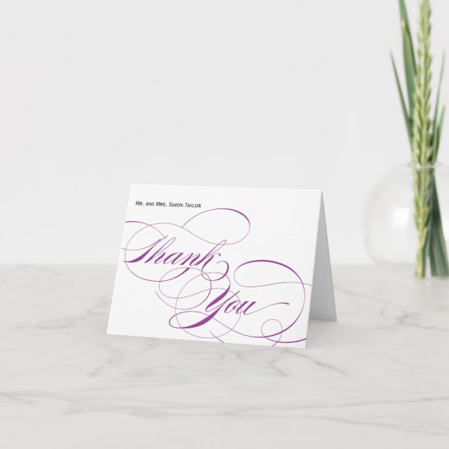 Tarjeta de agradecimiento con letra elegante - Mor (Anverso)