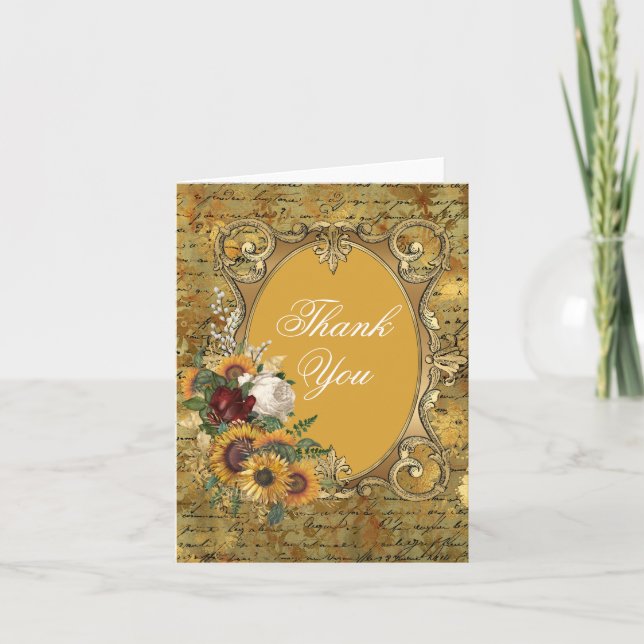 Tarjeta de agradecimiento con marco de girasol vin (Anverso)