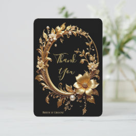 Tarjeta de agradecimiento con marco dorado floral 