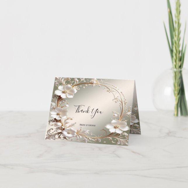Tarjeta de agradecimiento con marco floral blanco  (Anverso)
