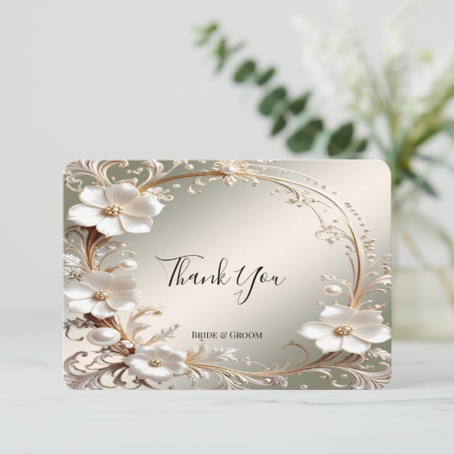 Tarjeta de agradecimiento con marco floral blanco  (Anverso de pie)