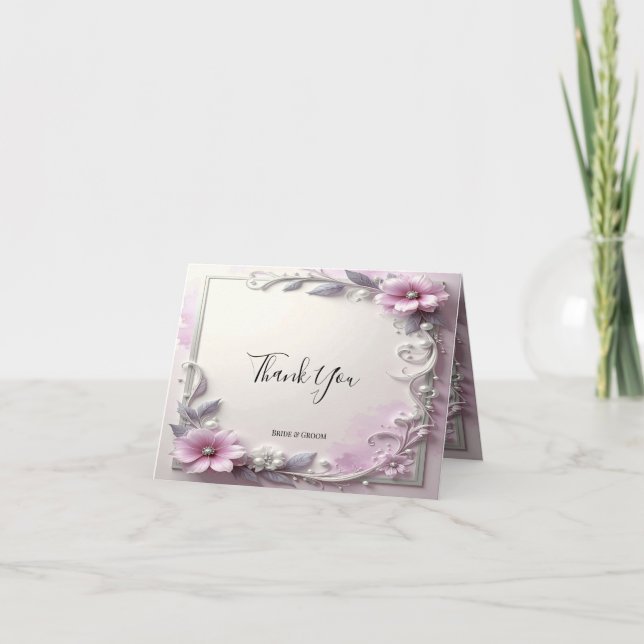 Tarjeta de agradecimiento con marco floral rosa (Anverso)