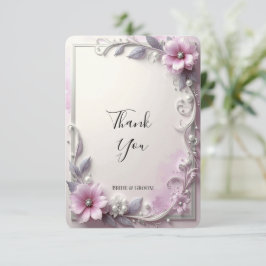 Tarjeta de agradecimiento con marco floral rosa