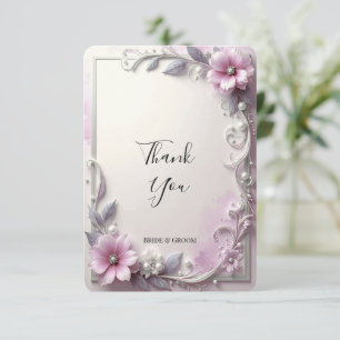 Tarjeta de agradecimiento con marco floral rosa
