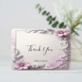 Tarjeta de agradecimiento con marco floral rosa