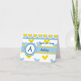 Tarjeta de agradecimiento con monograma de niño y