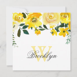 Tarjeta de agradecimiento con monograma floral en