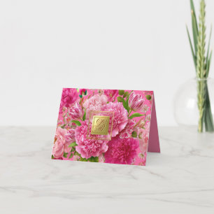 Tarjeta de agradecimiento con monograma floral ros
