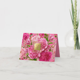 Tarjeta de agradecimiento con monograma floral ros
