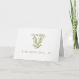Tarjeta de agradecimiento con monograma "V" en ver
